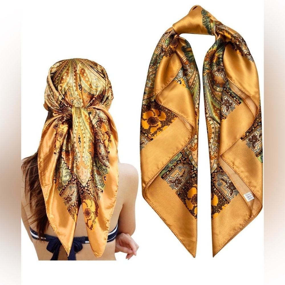 Head Scarf Hair Bandanas Silk Feeling Neckerchief Scarf 
35”X 35” bandana